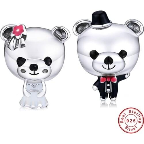 INBEAUT New wedding gift 925 sterling silver beads cute bear groom bride diy charm fit original bracelet girl wedding jewelry