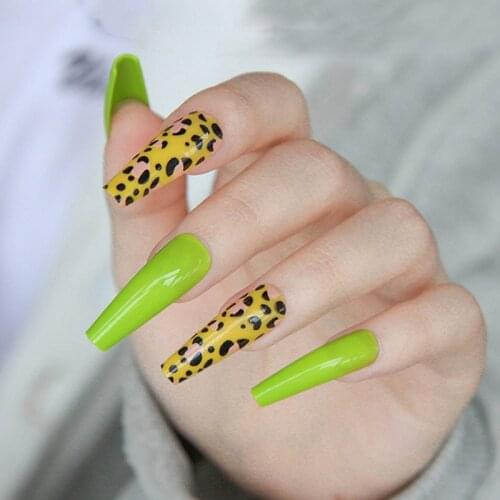 Fake Nail Stickers Long Green Ballet Leopard Print Nail Art Finished Nail Pieces 24 Pieces Glue Best Gift Nail Art Stickers