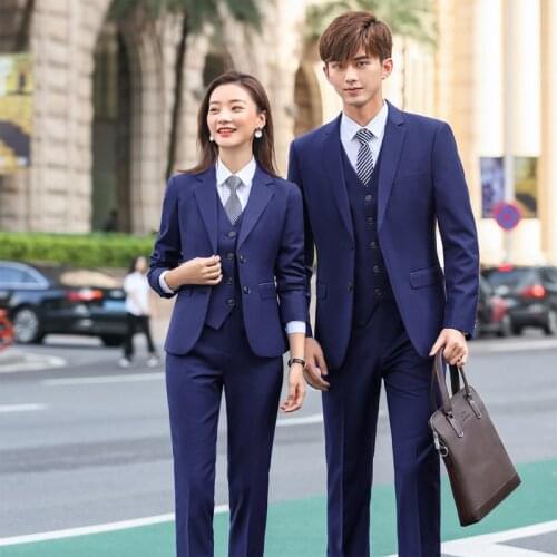 IZICFLY Spring New Style blue business colleague lovers couple men women suits Office Ladies Uniform elegant plus size Work Wear