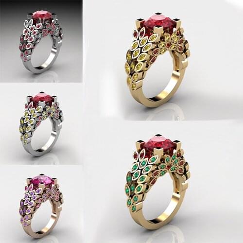 Women Red Green Flower S925 Rings Party Ring Wedding Jewelry size 6-10
