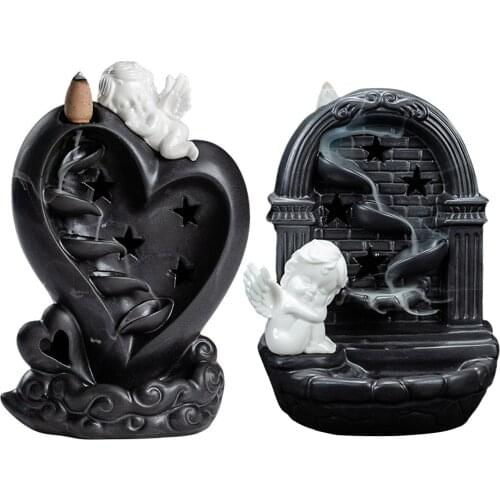 Cupid Backflow Incense Burner with LED Light Incense Holder Decor the god of love Mysterious Atmosphere Handmade Easy to Clean