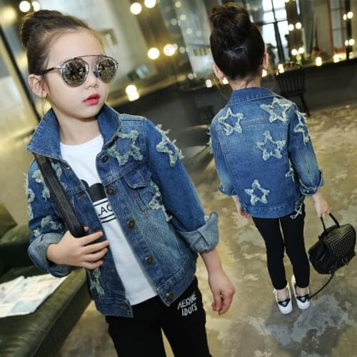 Star patch Teenage Girls Denim Jackets Kids Girls Outerwear Coat 2018 New Spring Fall Fashion Girls Jeans Jacket Children Outfit