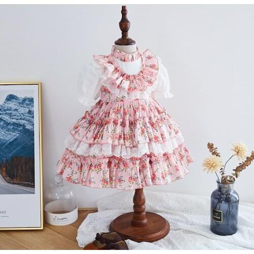 Summer Childrens Clothes Girls Spanish Floral Dressses Toddler Lotia Frocks Infant Birthday Baptism Ball Gowns Child Boutique
