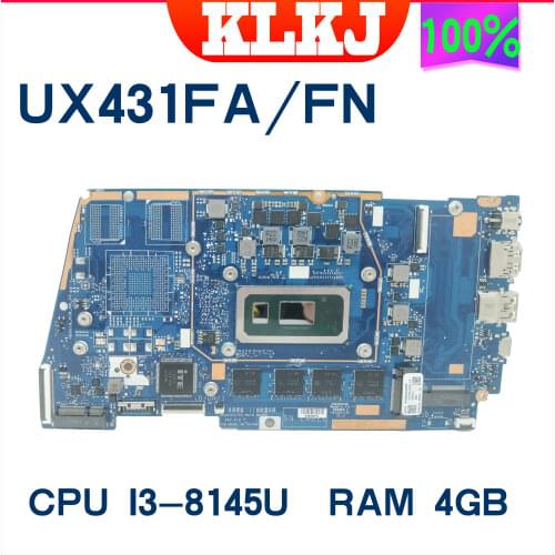 KLKJ UX431FA/FN Laptop Motherboard For ASUS ZenBook-14 UX431FA UX431FN UX431F Original Mainboard 4GB-RAM I3-8145U GM