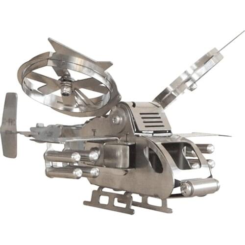 3D Metal Helicopter Model Assembled Crafts Toy - Silver