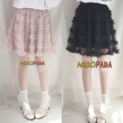 Cute Womens Girls Mesh Bubble Layers Mini Skirt Lace Trim Short Skirt