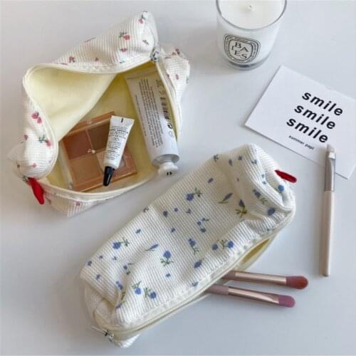 Cute Small Flowers Pencil Cases Simple Cotton Pen Bag Zipper Storage Pouch For Pens Eraser Makeup Bag School Supplies Stationery