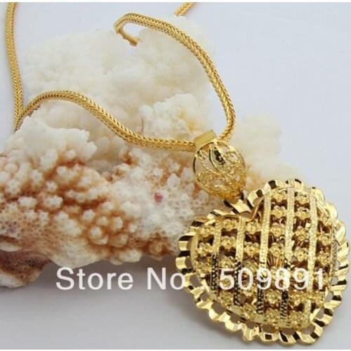 NEC1520 Fashion 24k Gold Colou Chunky necklaces Wholesale & Retail Heart Jewelry 2mm Chain For Women (Pendant:2.35x2.7cm)