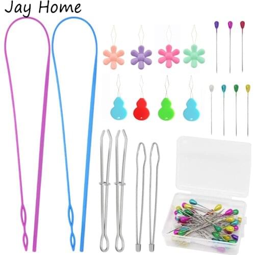 15PCS Sewing Tool Kit Drawstring Threader Drawstring Replacement Tools & Metal Tweezers & Pearl Heads Pins for Hand Sewing Tool