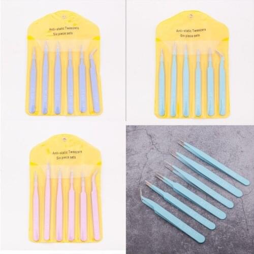 6Pcs Tweezers Tools Kit ESD Precision Antistatic Tip Curved Straight Stainless Steel Nipper Repair Tool for Computer Watch