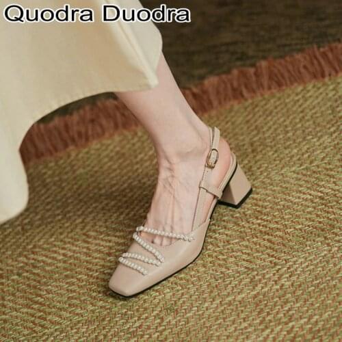 New summer Sandals women shoes square toe chunky thick high heels chunky Female elegant slippers fashion party Big Size 33-43