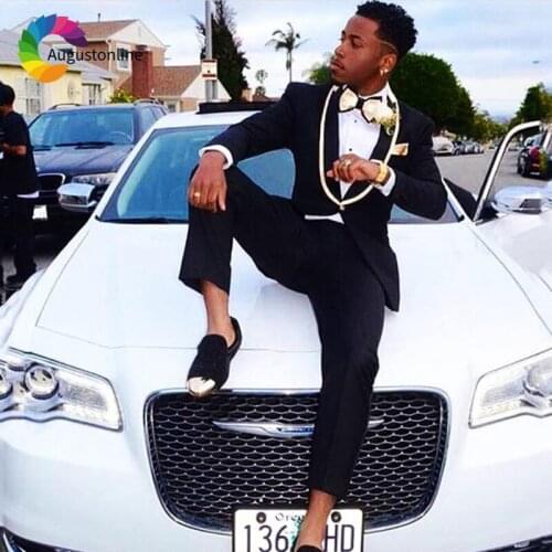 New Arrival Yellow Shawl Lapel Black Men Wedding Suits Slim Fit Groom Tuxedo Best Man Blazer Masculino 2Piece Jacket Pants Terno