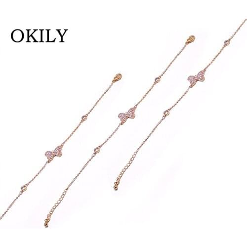 OKILY Cute Cubic Zirconia Butterfly Charm Bracelets for Women Gold Chain Crystal Animal Bracelet Femme Jewelry Accessories