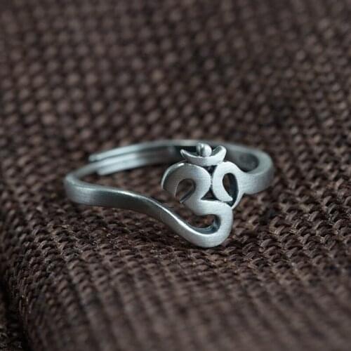 S925 Sterling Silver Buddhism Scripture Open Stacking Wishful Peace Rings for Women Vintage Statement Fashion Jewelry