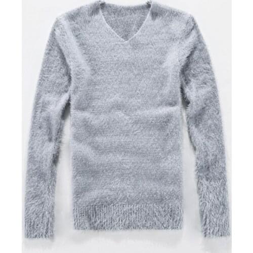 Autumn and winter new mens sweater, high-elastic Slim V-neck sweater pullover, personalized solid color plush bottoming shirt