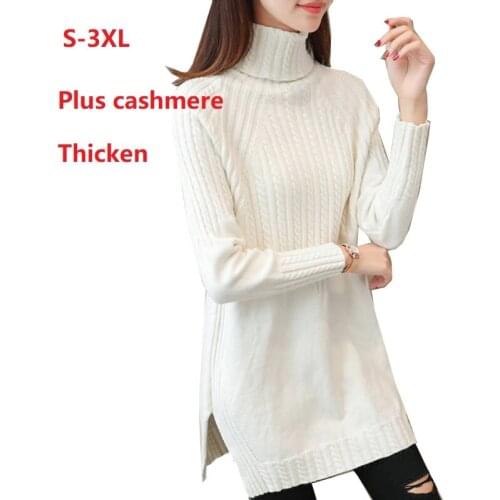 Women knitting sweater Womens turtleneck elastic force pullover sweater ladies Plus velvet thick sweaters winter Large size Top