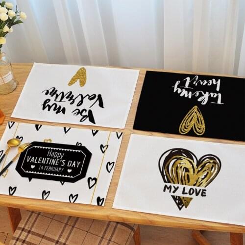 Heat Insulation Pad Waterproof and Oil Proof Kitchen Decoration Accessories Ins Nordic Black Love Placemat Tableware Mat
