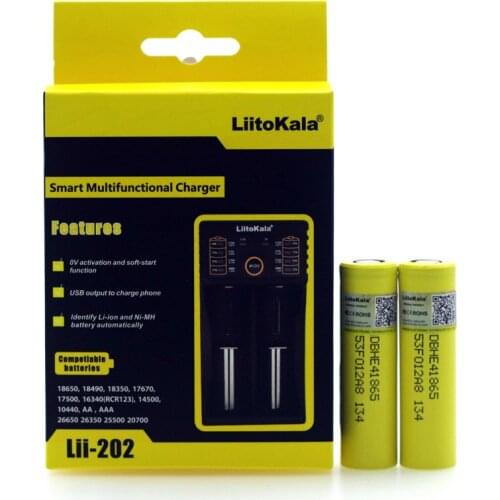 Liitokala lii-202 1.2V 3.2V 3.7V 26650 16340 Smart Charger+2PCS LGDBHE4 2500mAh 18650 Discharge 20A 30A Rechargeable Battery