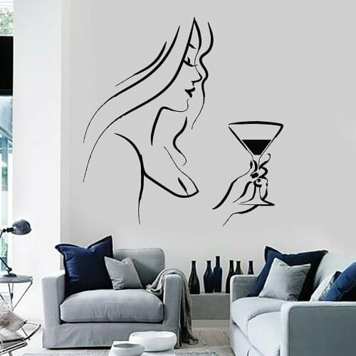 Vinyl Wall Decal Beauty Girl Drink Alcohol Bar Cocktail Party Wall Stickers Bar Home Room Decoration Mural Removable Decal B548