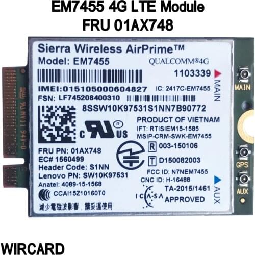 WIRCARD EM7455 FRU 01AX748 LTE 3G 4G Tarjeta de Thinkpad X1 carbono 5th gen X270 T470 T470S T470P t570 L570 L470 P51 P71