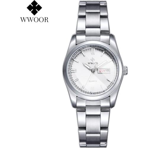 WWOOR 2021 Simple Casual Women Watch New Design Waterproof Silver White Date Clock Stainless Steel Ladies Watches Montre Femme