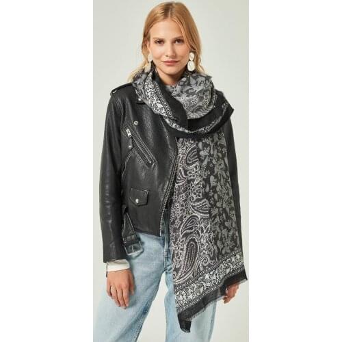 Women Black Shawl Patterned Shawl 2021 Womens Clothing Accessory