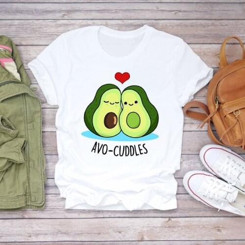 Women Cartoon Avocado Lover Couple Valentine Fashion Print Lady T-shirts Top Womens Stylish T Shirt Ladies Summer Tee T-Shirt