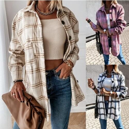 2021 summer new style loose casual retro plaid long-sleeved shirt jacket women