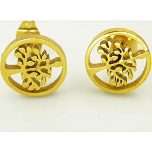 2018 Stainless Steel Earring Fashion Jewelry Simple Charm Round Tree Earrings For Women Gold