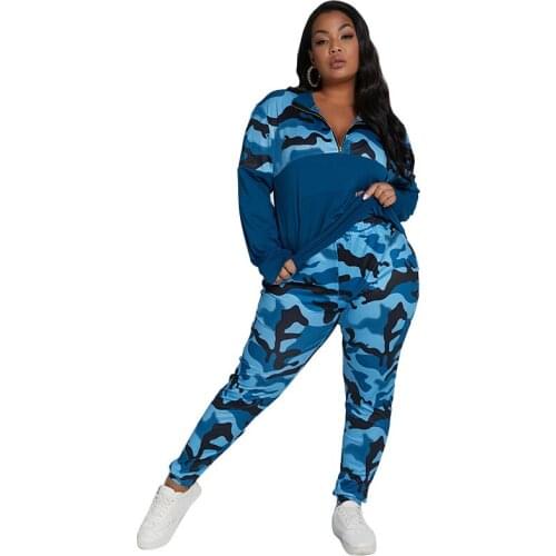 Two Piece Womens Casual Large Size Suit Camouflage Fashion Long Sleeve Sweatshirt High Stretch Trousers Sportwear 2021 Spring