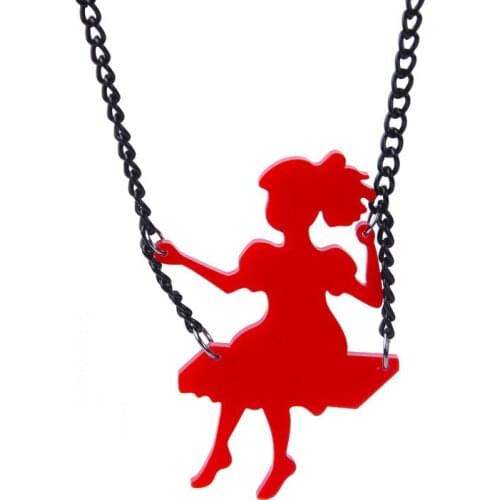 2019 New Cute Little Girl On Swing Fashion Cartoon Pendants Necklaces Acrylic Necklace Women Accessories Drop Shipping E19013