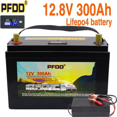 12V 300Ah LiFePO4 Battery Pack With BMS Lithium Power Golf Cart Batteries RV Campers Off-Road Off-grid Solar Energy With Charger