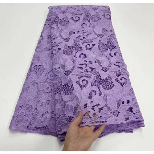 2021 Beautiful Purple African Nigerian Cord Guipure Lace Fabric French Water Soluble Lace High Quality Net Lace For Garment Sew
