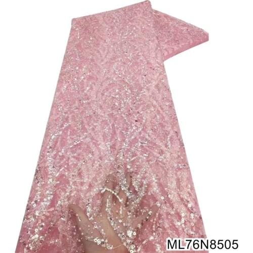 2021 High Quality Newest gold African tulle lace fabric with sequins and tube beads embroidery French net laces ML76N85