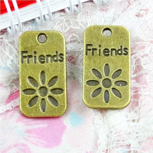 40PCS 12.5*23MM Antique Bronze Plated Zinc Alloy with Flower Friends Charms Pendants Diy Jewelry Findings Accessories