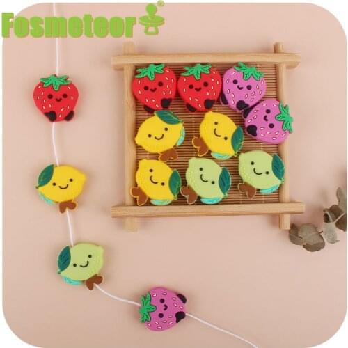 Fosmeteor 5PCS BPA Free Teether Lemon Strawberry Baby Teether Silicone Beads For DIY Cute Teething Toys Silicone Baby Teether