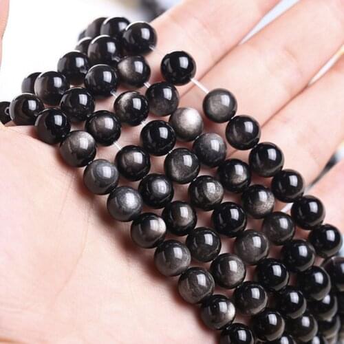 Natural Silver Color Obsidian Stone Loose Beads High Quality 4/6/8/10/12/14mm Smooth Round Shape DIY Jewelry Accessories wk314