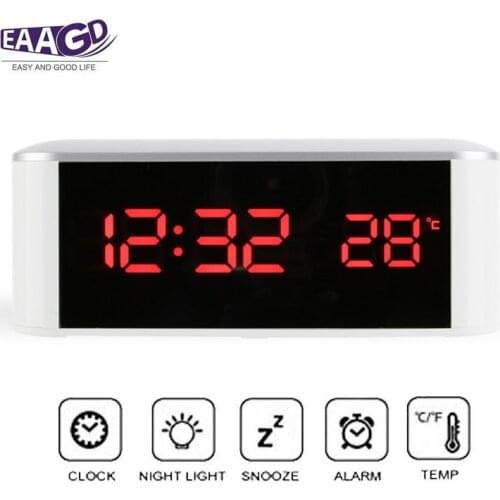 EAAGD Digital Alarm Clock LED Display with Dimmer USB Charging Power, 12/24 Hours,Temperature,Snooze Function for Bedroom Office