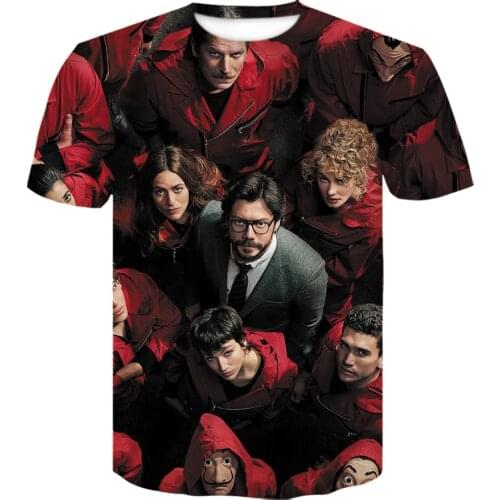 Tshirts Men Short Sleeve House of Paper T Shirt Men Funny 3D Design La Casa De Papel T Shirt Money Heist Tees Tv Series T-shirt