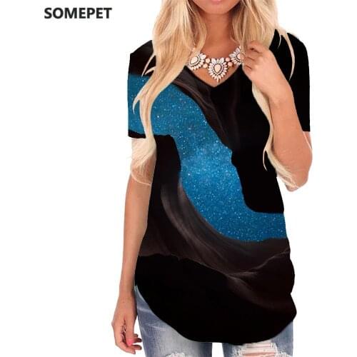 SOMEPET Galaxy T Shirt Women Abstract Tshirts Printed Psychedelic Shirt Print Harajuku V-neck Tshirt Womens Clothing Fashion