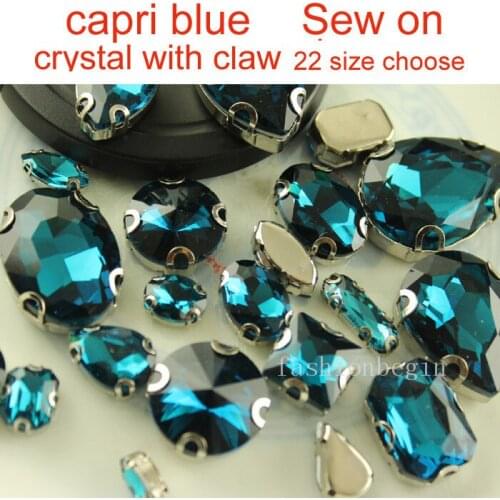 Blue zircon color Pear oval round all Shape D shape claw Stone Rhinestone Sewing sew on Stones Beads for Bags Shoes