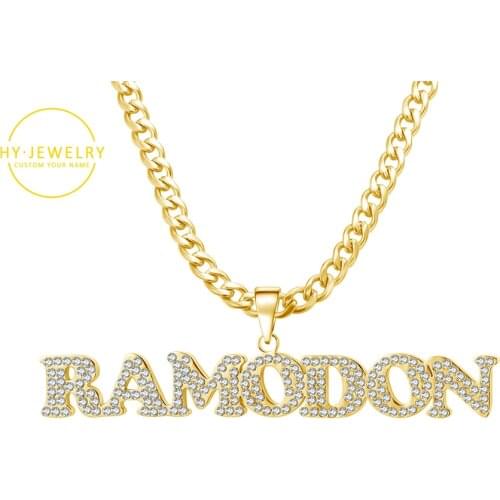 Personalized iced out Name Necklace Custom Gold Stainless Steel Charm Name Jewelry For Women Crystal Name Necklace Cuban Chain