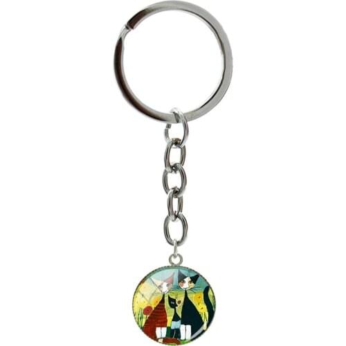 Colorful Art Painting Cats Diy Keyholder With Long Chains For Kids Students Bag Trinkets Round Glass Beads Jewelry