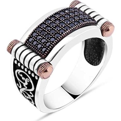Tiny Black Zircon Silver Men Ring