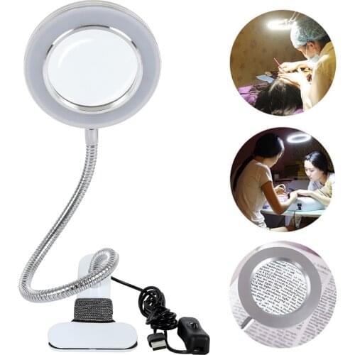 Microblading Tattoo 8X Magnifying Nail Art USB Cold Light Led Non Slip Equipment Clamp Table Glass Lamp For Beauty Salon