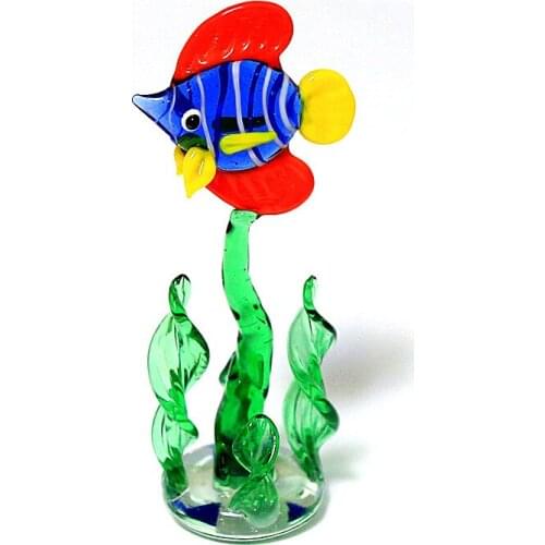 Murano glass Ocean Fish figurines on water plants Creative lampwork glass Sculpture ornament rare aquarium sea decor accessories