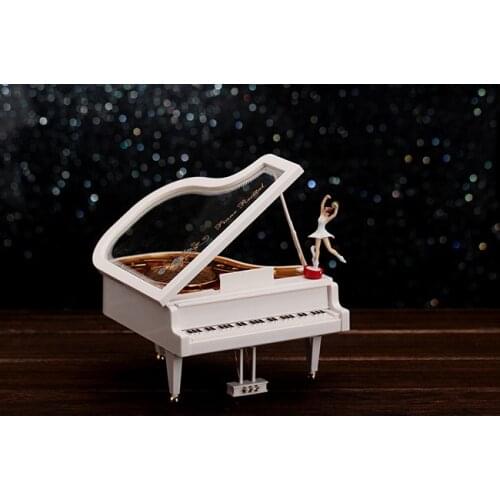 1PC White Gold Piano Music Box Classical Day Gift Boutique with Dancing Girl Song to Alice Mechanical Dancing Ballerina KN 021