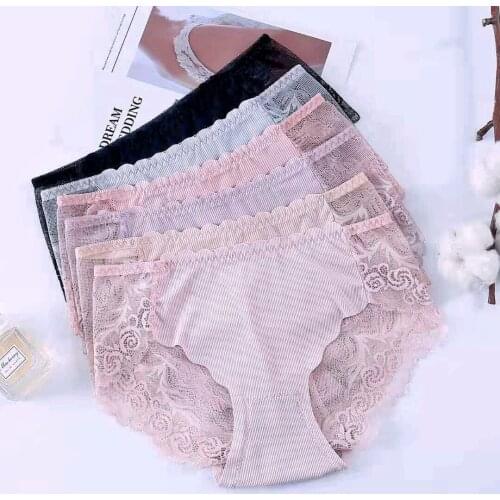 Modal girls underwear ladies mid-waist cotton crotch large size seamless girl sexy lace breathable underwear