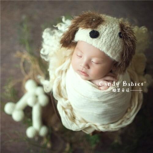 Newborn Puppy Bonnet Toy set Photography Props Handmade Knit Puppy Toy Baby Stuffer Animal Set Photo Prop