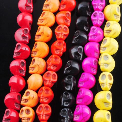 Wholesale 60Pcs Side Ways Turquoises Carved Skull Loose Spacer Beads For Jewelry Making Handmade Accessories 10x12mm QBG325